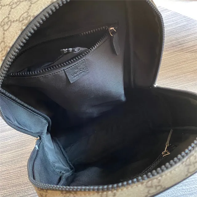 Gucci Beige Black GG Monogram Canvas Leather Trim Casual Backpack 11