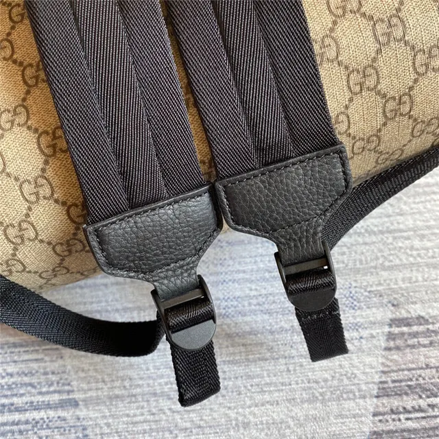 Gucci Beige Black GG Monogram Canvas Leather Trim Casual Backpack 12