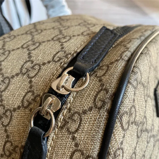 Gucci Beige Black GG Monogram Canvas Leather Trim Casual Backpack 13