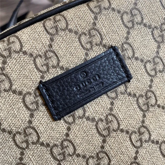 Gucci Beige Black GG Monogram Canvas Leather Trim Casual Backpack 14