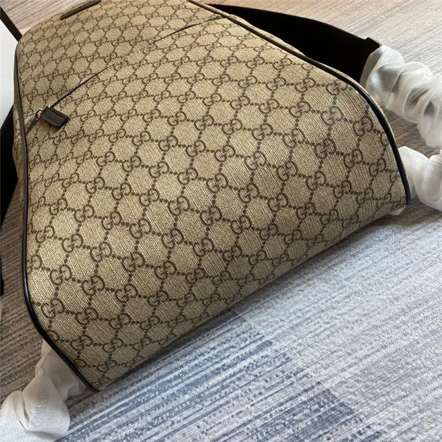 Gucci Beige Black GG Monogram Canvas Leather Trim Casual Backpack 16