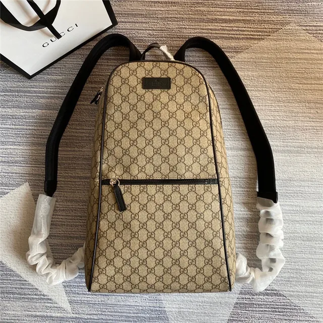 Gucci Beige Black GG Monogram Canvas Leather Trim Casual Backpack 17