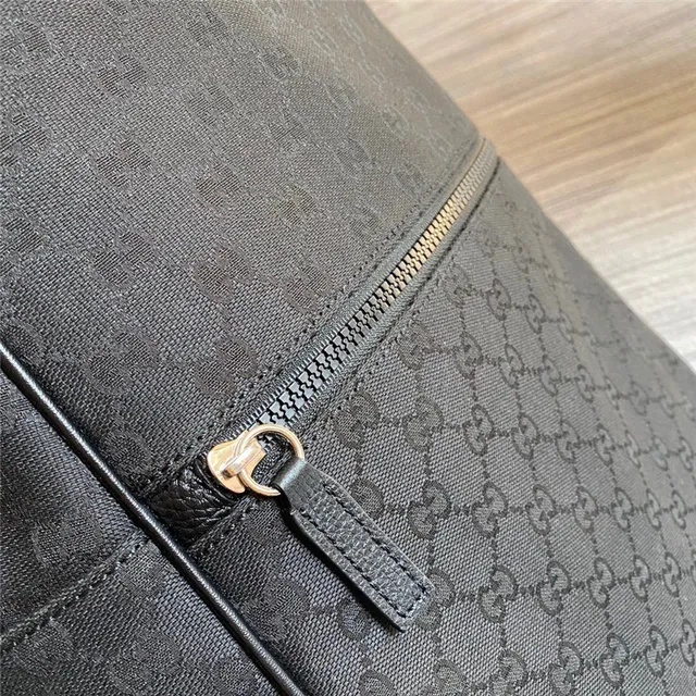 Gucci Beige Black GG Monogram Canvas Leather Trim Casual Backpack 22