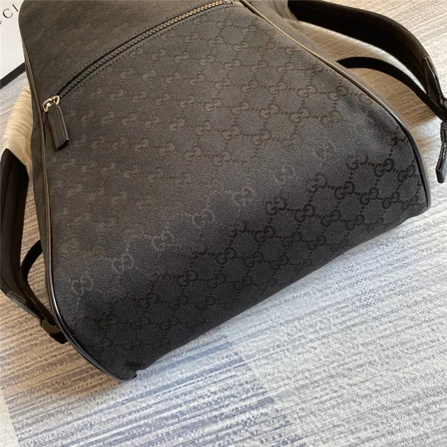 Gucci Beige Black GG Monogram Canvas Leather Trim Casual Backpack 24