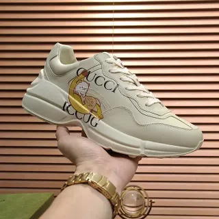 Gucci Beige Gold Suela gruesa Cuero superior Sneakers lifestyle