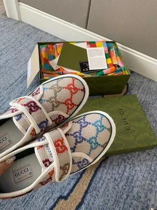 Gucci بيج متعدد الألوان منسوج جاكارد جزء علوي إغلاق حزام مزدوج فيلكرو نمط حياة أحذية رياضية 2