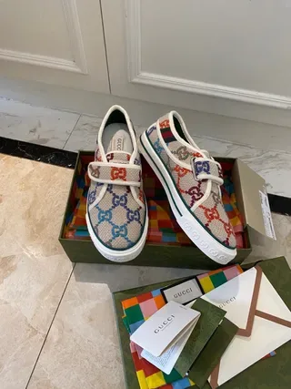 Gucci بيج متعدد الألوان منسوج جاكارد جزء علوي إغلاق حزام مزدوج فيلكرو نمط حياة أحذية رياضية 5