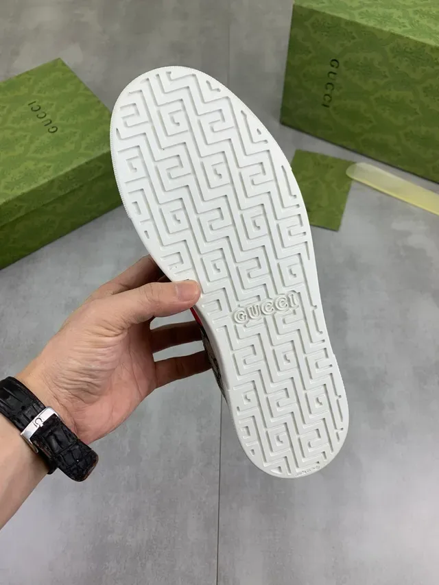 Gucci Beige Navy GG Monogram Canvas Web Stripe Accent Lifestyle Sneakers 3