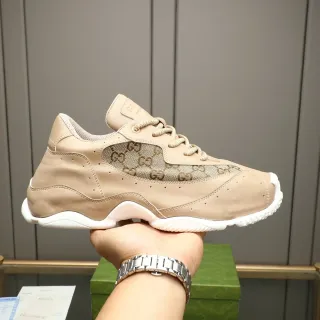 Gucci 米白 皮革 GG-Monogram 网面 雕塑鞋底 生活方式运动鞋