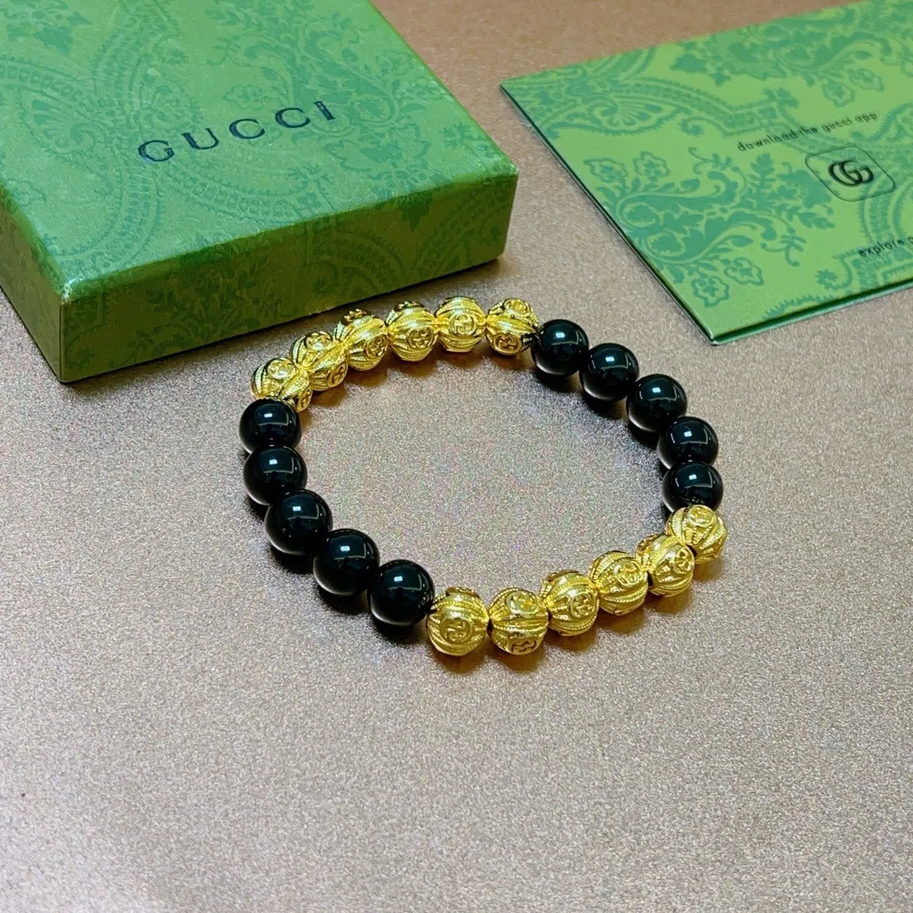 Gucci Black Gold Beaded Alternating Bracelet 2