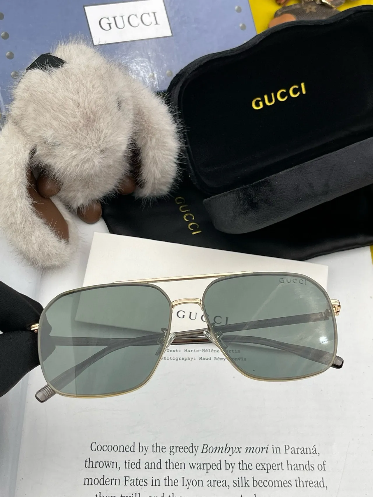 Gucci Black Gray Rectangular Aviator Silhouette Thin Metal Frame Sunglasses 6