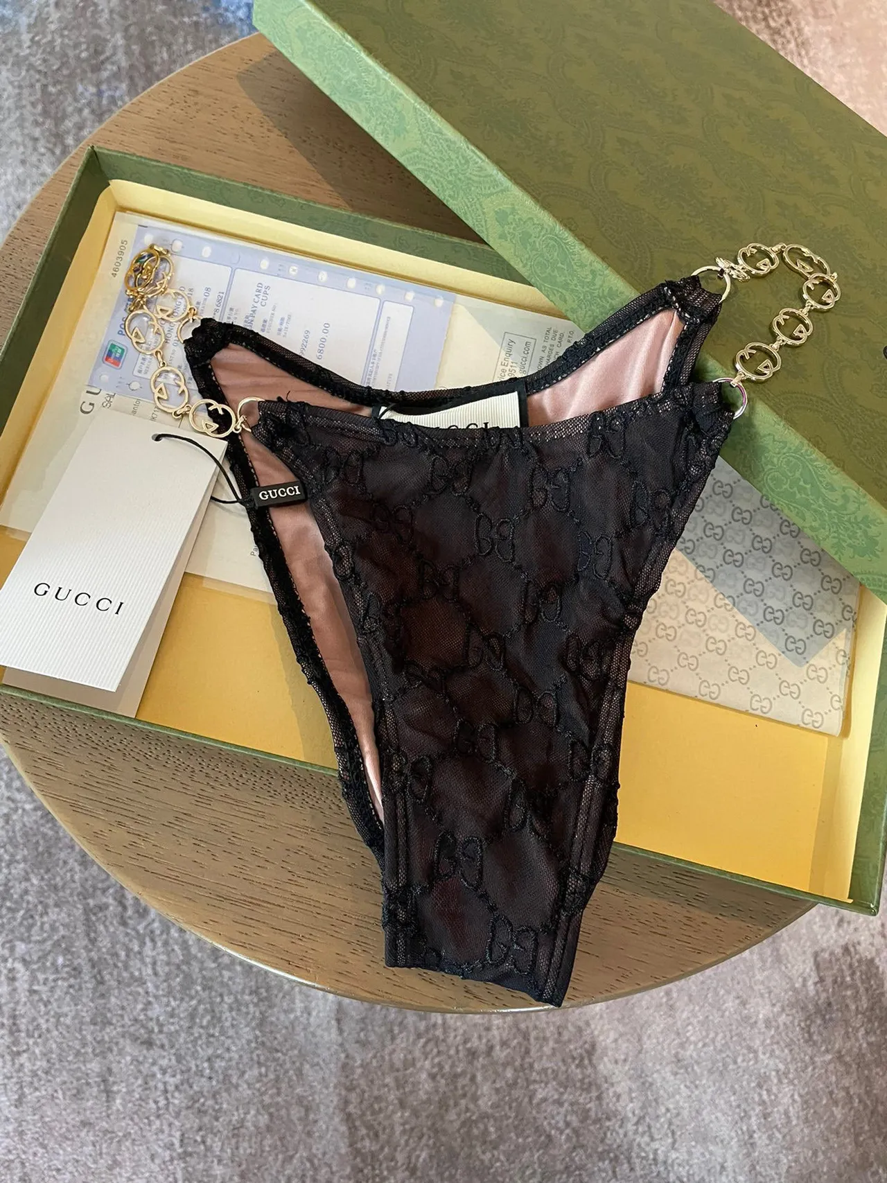 Gucci কালো লেস চেইন-বিকিনি সুইমওয়্যার 4