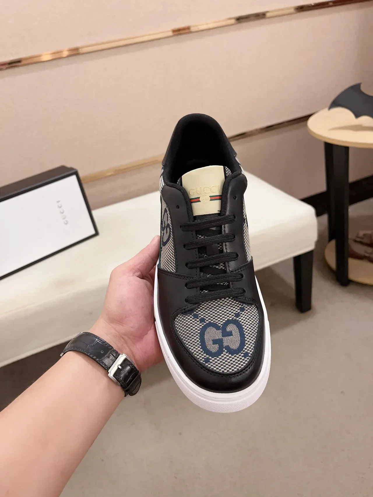 Gucci Black Multicolor GG Monogram Canvas Leather Accents Lifestyle Sneakers 2