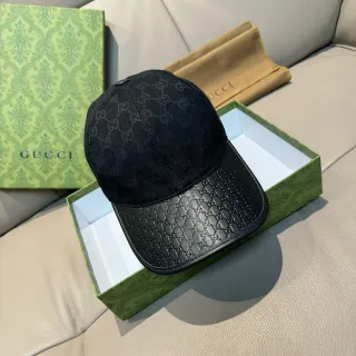 Gucci 黑色调 GG Monogram 提花 压花 皮革 帽边 棒球帽