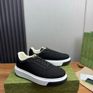 Gucci Negro Blanco Monogrammed Lona Superior Suela Plataforma Gruesa Zapatillas Lifestyle