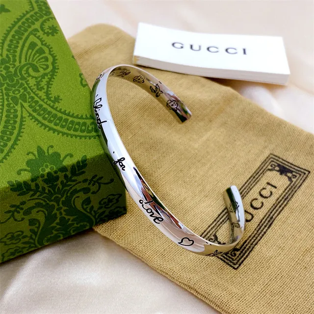 Gucci Blind for Love Engraved Silver Open Cuff Bracelet 2