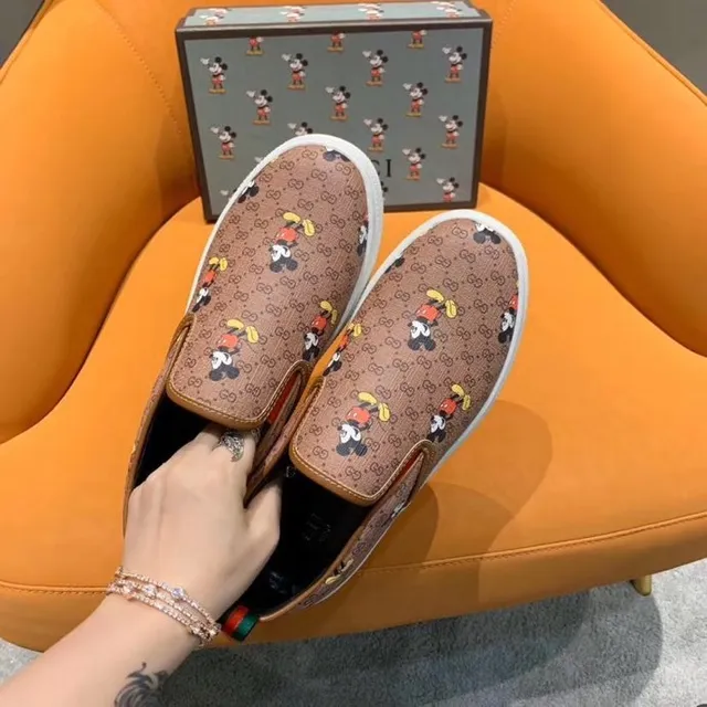 Gucci Brown Multicolor GG Monogram Canvas Mickey Mouse Print Loafer 5