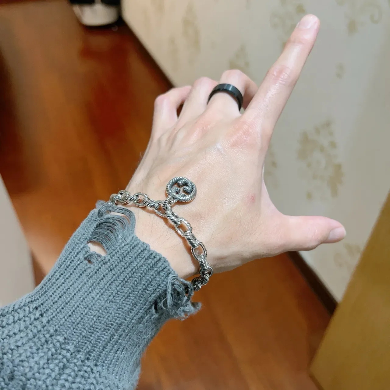 Gucci Dionysus Silver Black Twisted Rope-Link Chain Oxidized Finish Bracelet 2