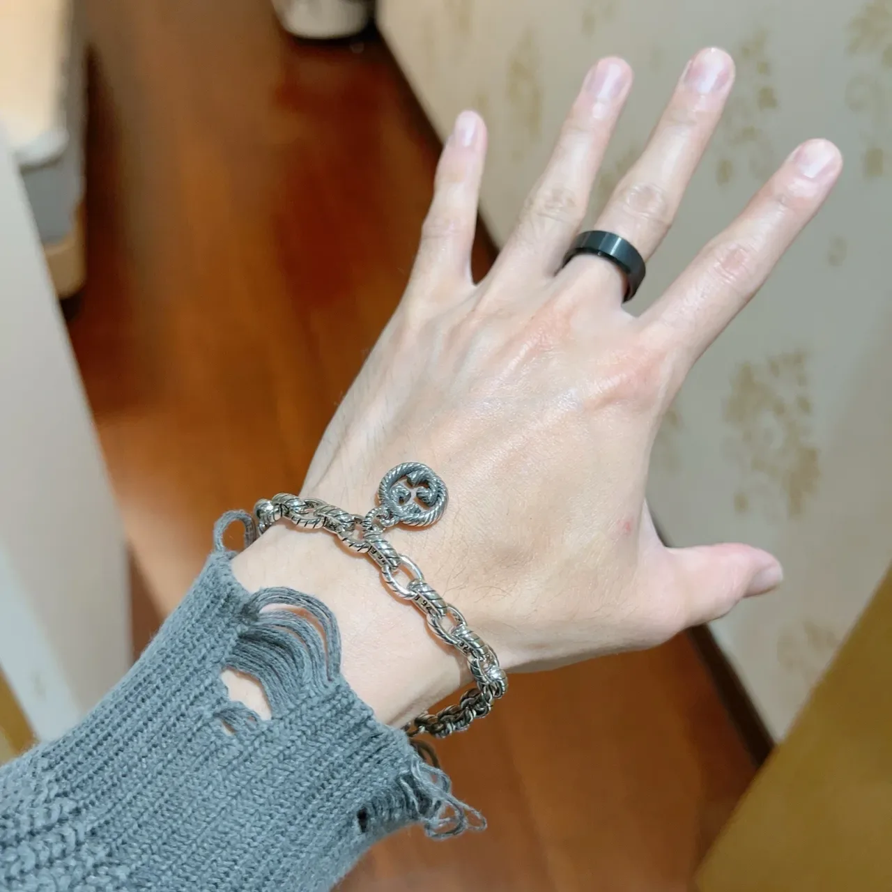 Gucci Dionysus Silver Black Twisted Rope-Link Chain Oxidized Finish Bracelet 8