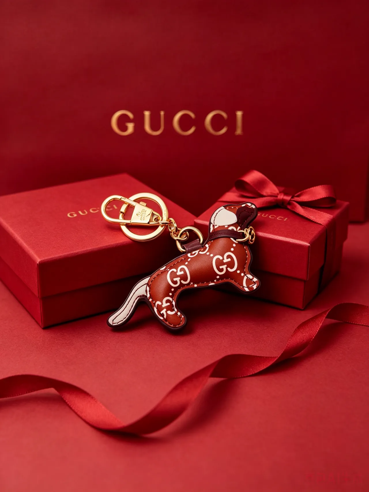 Gucci চাবি হোল্ডার কুকুর বাদামি বেইজ চামড়া সিলুয়েট আন্তঃসংযুক্ত GG মোনোগ্রাম প্রিন্ট ফোন কেস 2