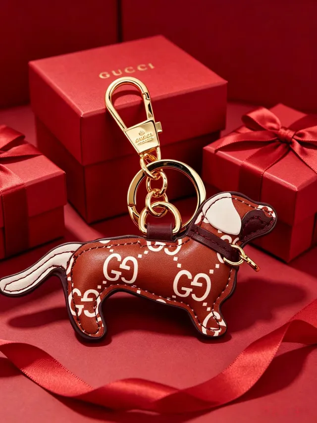 Gucci চাবি হোল্ডার কুকুর বাদামি বেইজ চামড়া সিলুয়েট আন্তঃসংযুক্ত GG মোনোগ্রাম প্রিন্ট ফোন কেস 8