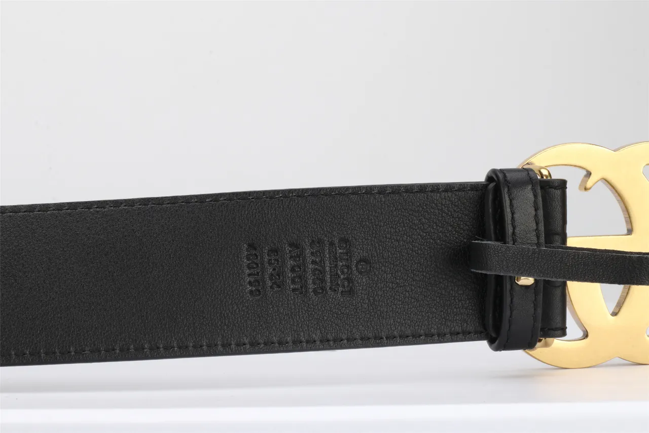 Gucci Double G cinturón negro dorado embossado GG Monogram Polished Buckle de cuero 6