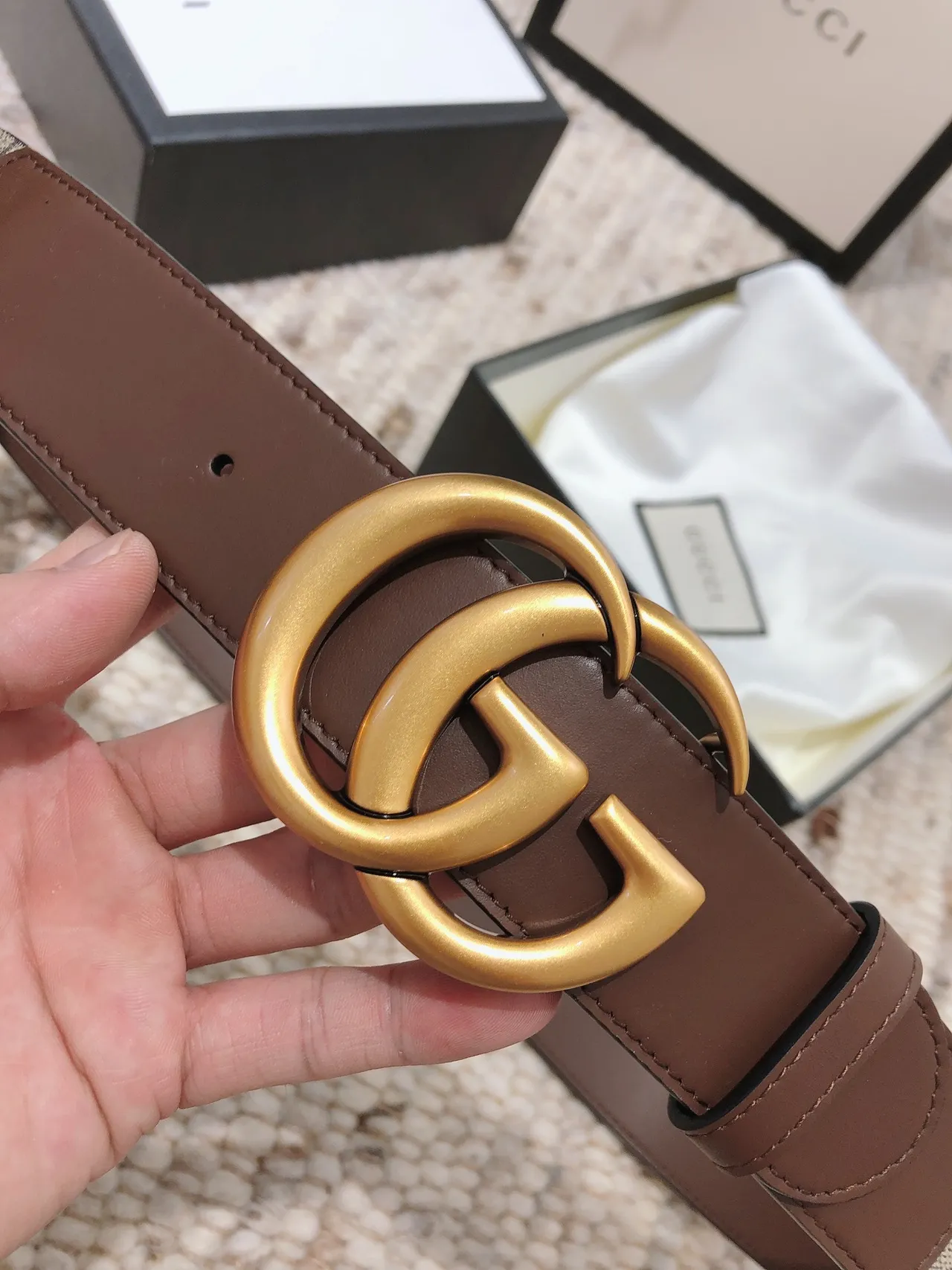 Gucci Double G Cinto Marrom e Bege Reversible de Couro 3