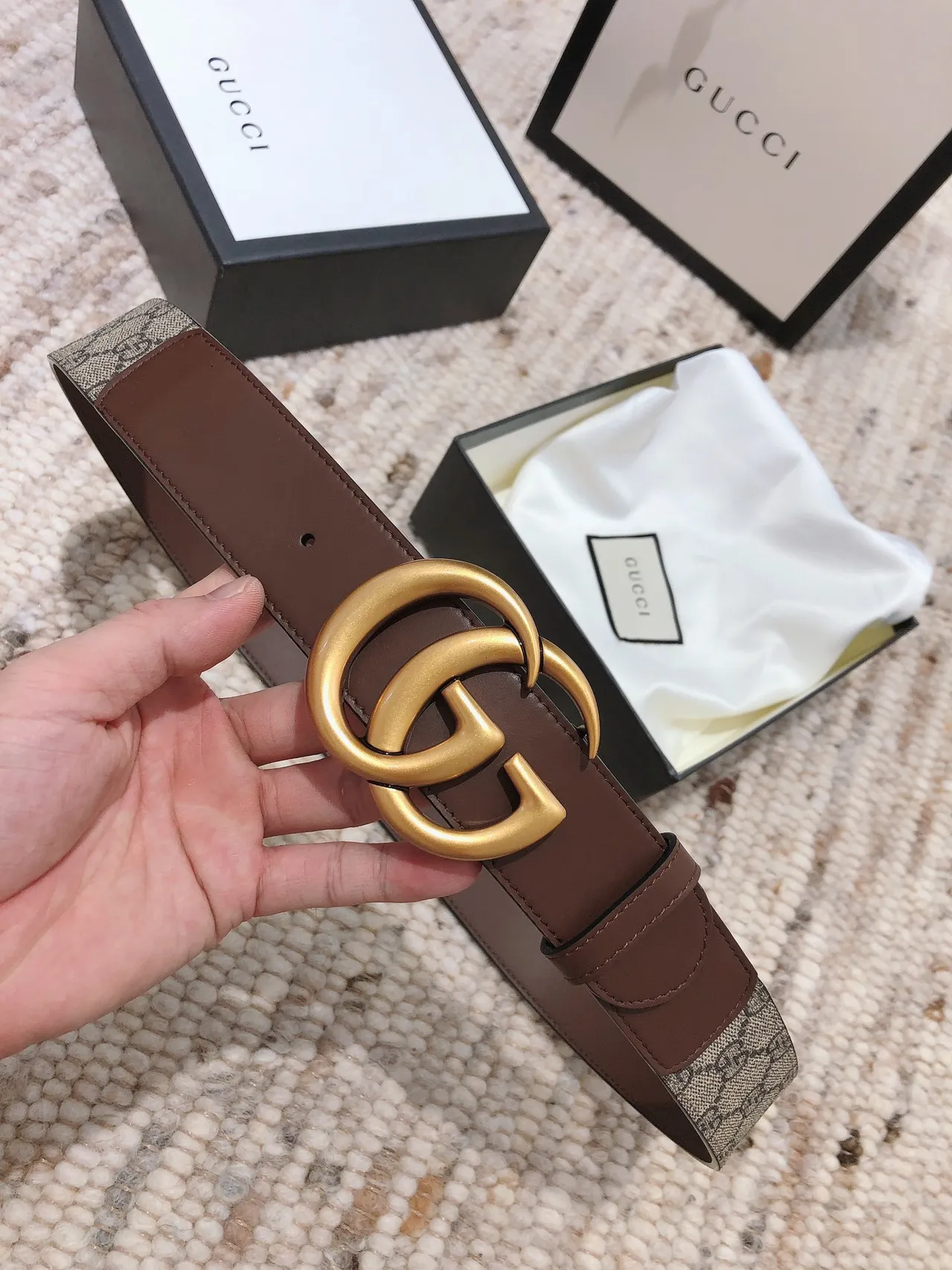 Gucci Double G Cinto Marrom e Bege Reversible de Couro 4