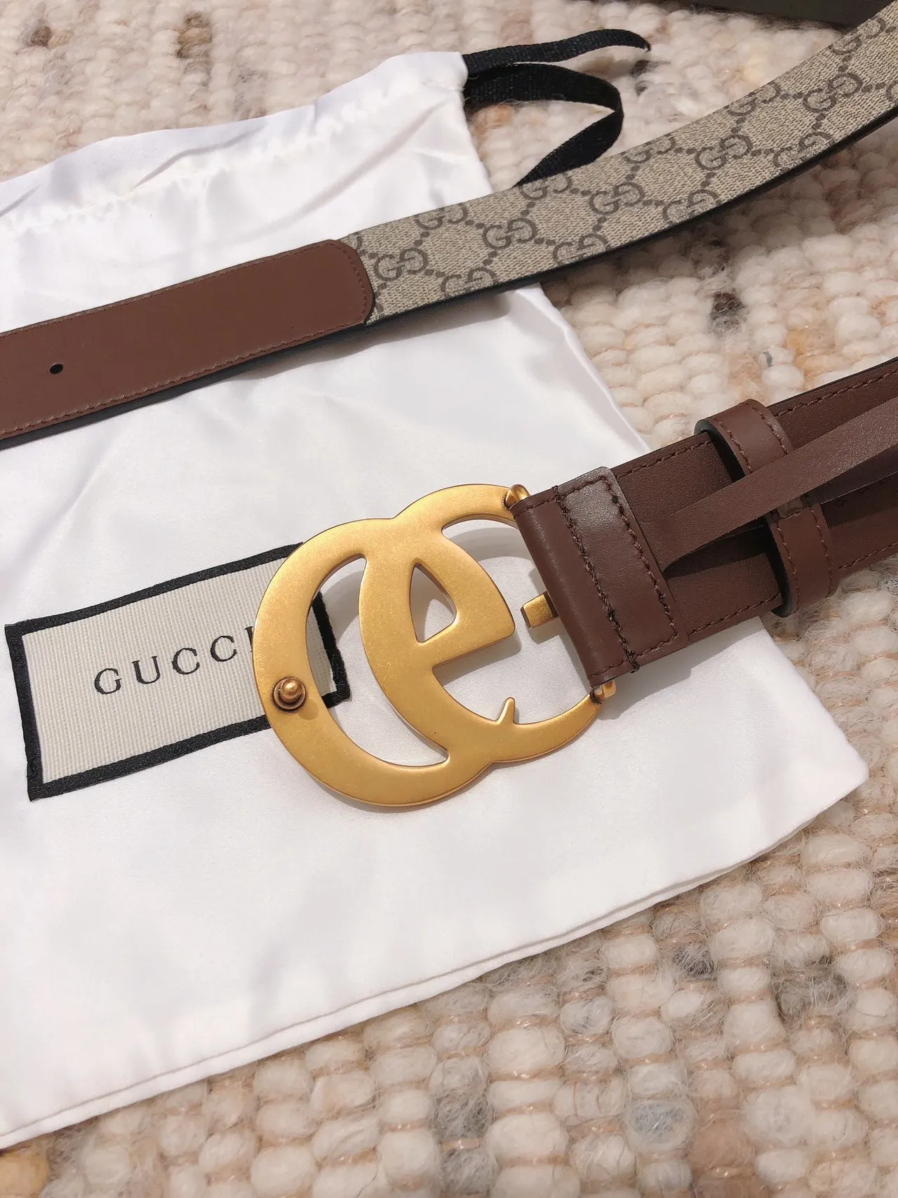 Gucci Double G Cinto Marrom e Bege Reversible de Couro 6