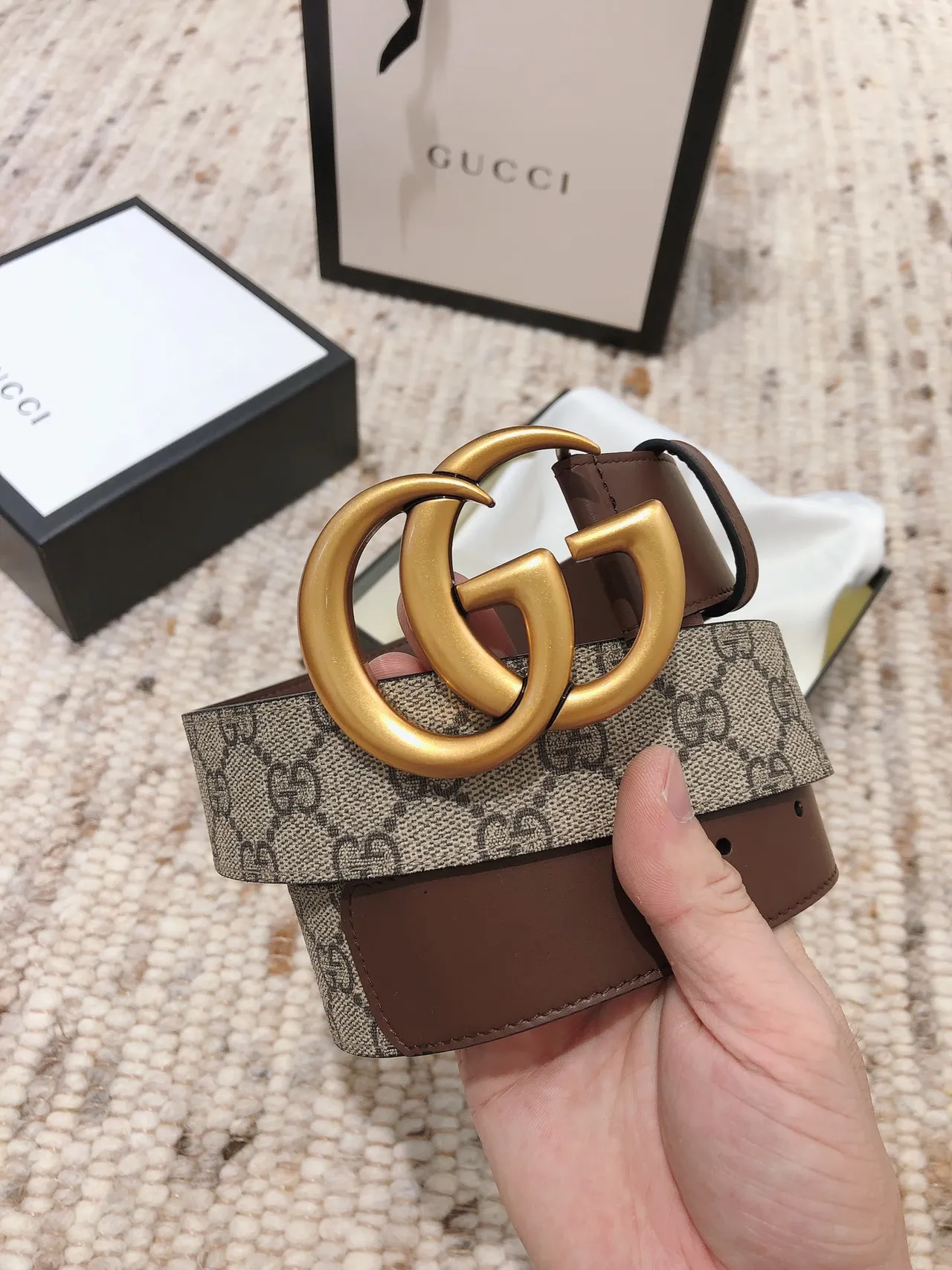 Gucci Double G Cinto Marrom e Bege Reversible de Couro 7