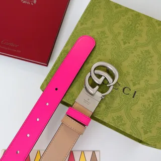 Gucci Double G Ceinture Rose et Beige en Cuir