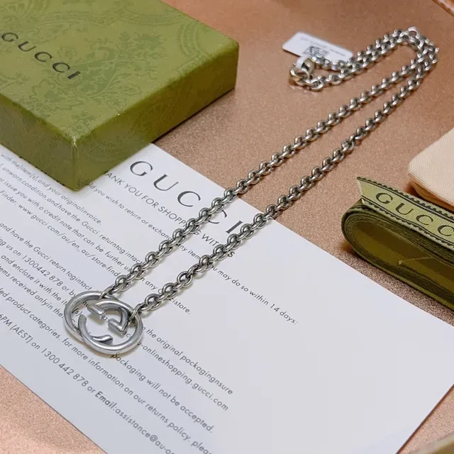 Gucci Double G Interlocking Logo Silver-Tone Chain Necklace 6