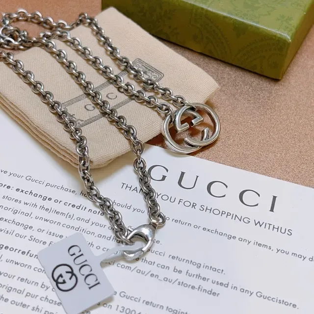 Gucci Double G Interlocking Logo Silver-Tone Chain Necklace 7