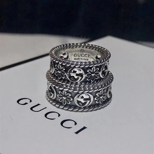 Gucci Floral GG Motif Twisted Rope Edge Silver Rings 6