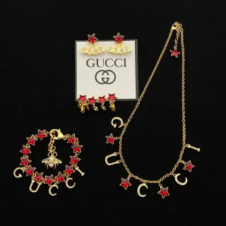 Gucci Jardín Cadena Dorada Roja Esmaltada Estrellas Collar