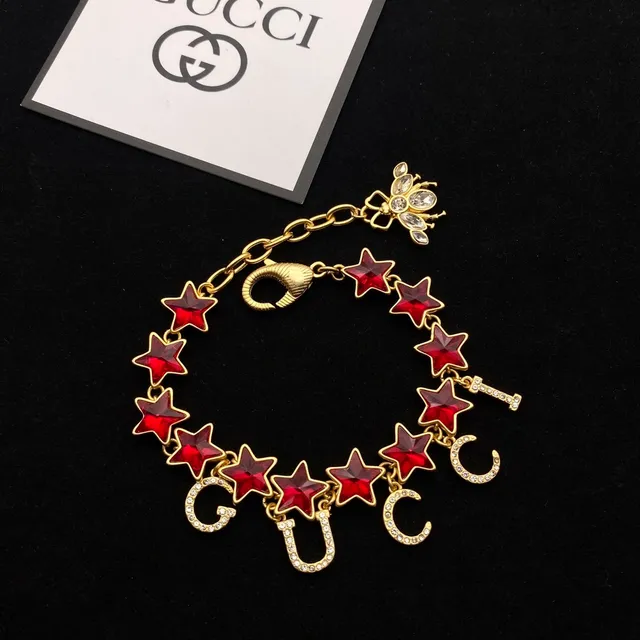 Gucci Garden Gold Red Chain Enamel Stars Necklace 3
