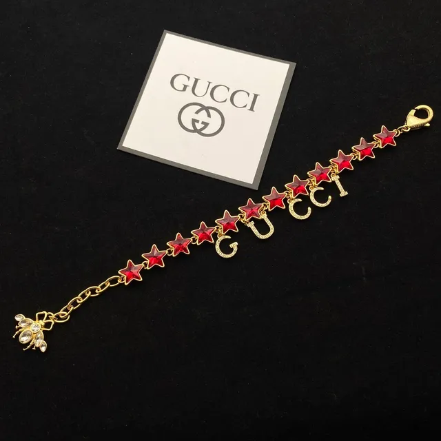Gucci Garden Gold Red Chain Enamel Stars Necklace 5