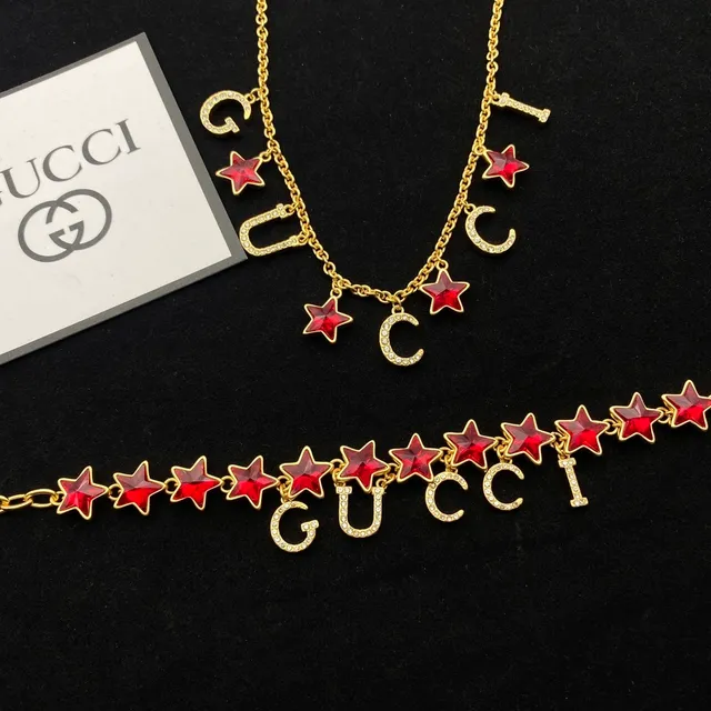 Gucci Garden Gold Red Chain Enamel Stars Necklace 6