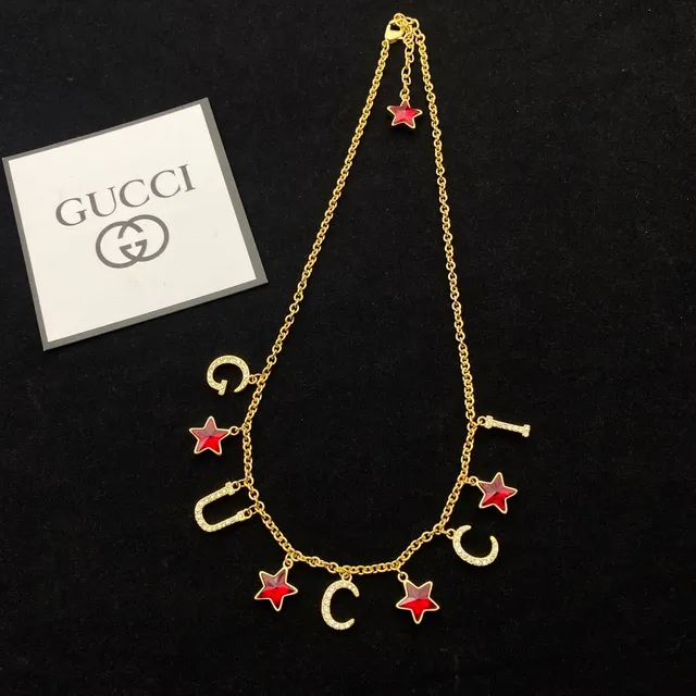Gucci Garden Gold Red Chain Enamel Stars Necklace 7