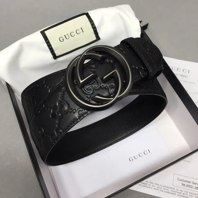 Gucci GG Marmont Ceinture en cuir noir avec monogramme embossé 2