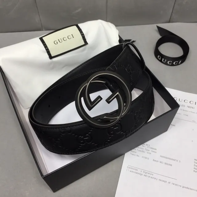 Gucci GG Marmont Ceinture en cuir noir avec monogramme embossé 5