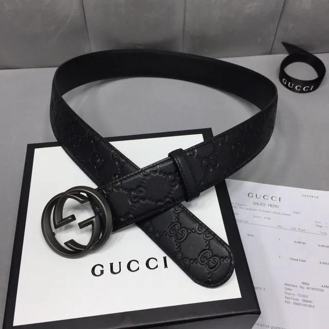 Gucci GG Marmont Ceinture en cuir noir avec monogramme embossé 6
