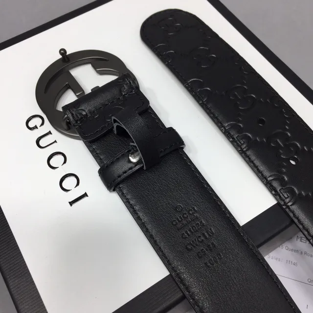 Gucci GG Marmont Ceinture en cuir noir avec monogramme embossé 8