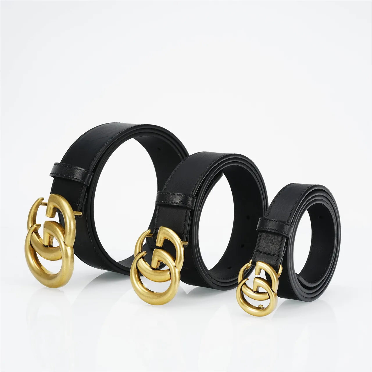 Gucci GG Marmont Black Gold Slim Interlocking Double-G Buckle Leather Belt 2