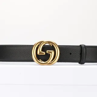 Gucci GG Marmont काले पेबल्ड चमड़े की बेल्ट