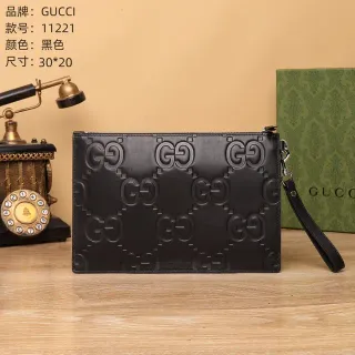 Gucci GG Marmont Clutch Black Embossed Leather Envelope Clutch