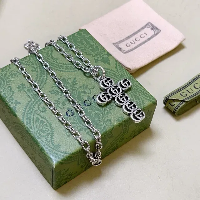 Gucci GG Marmont Cross Pendant Silver Necklace 4
