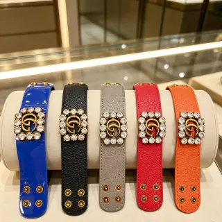 Gucci GG Marmont Crystal-Embellished Leather Belt