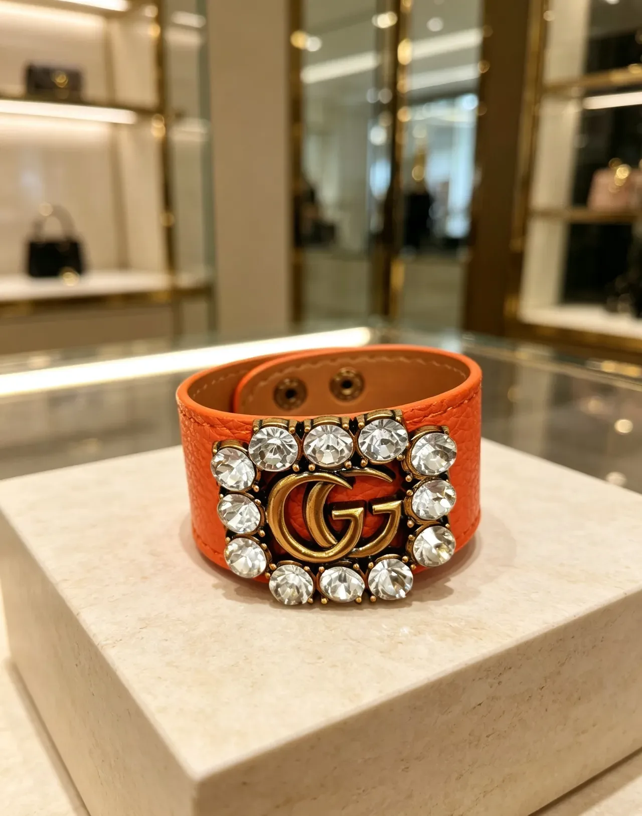 Gucci GG Marmont Crystal-Embellished Leather Belt 2