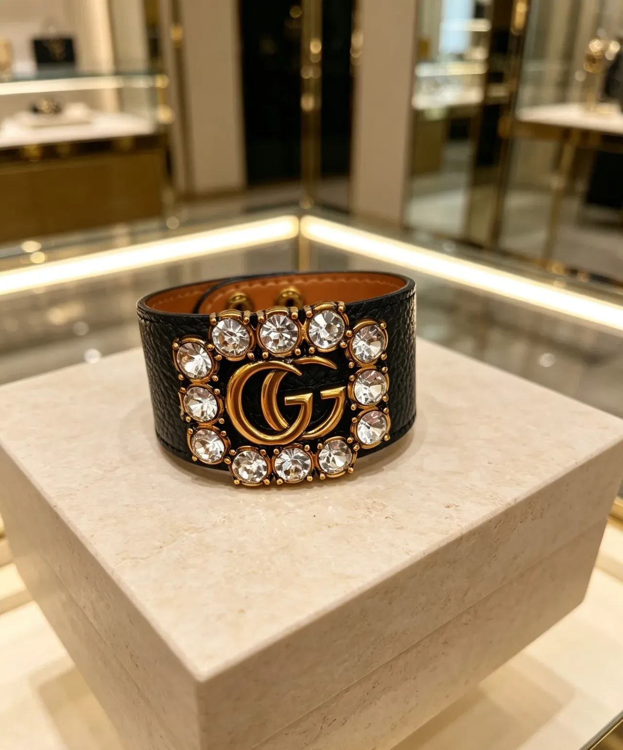 Gucci GG Marmont Crystal-Embellished Leather Belt 3
